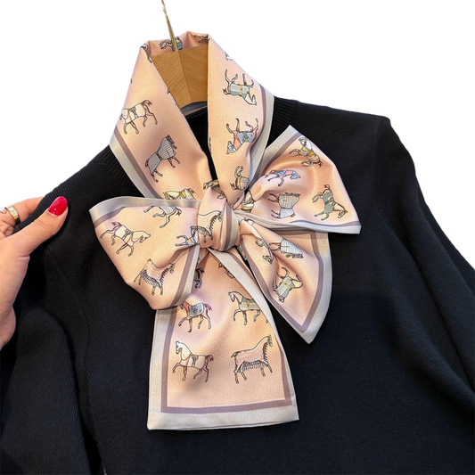 BAILEY Horse Design Silk Look Satin Skinny Scarf - 145 X 13 cms