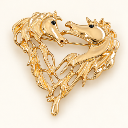 BEAU Double Horse Head Heart Brooch