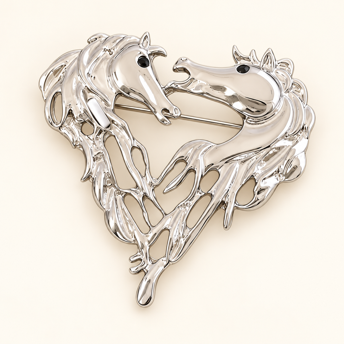 BEAU Double Horse Head Heart Brooch
