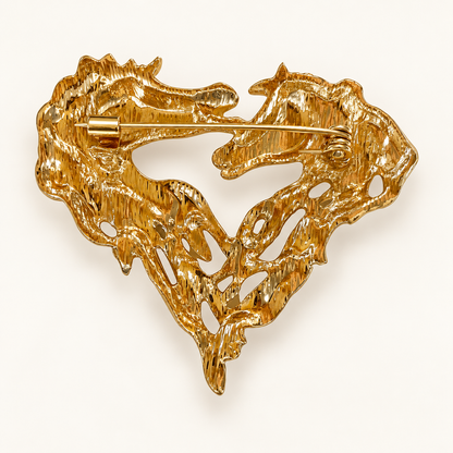 BEAU Double Horse Head Heart Brooch