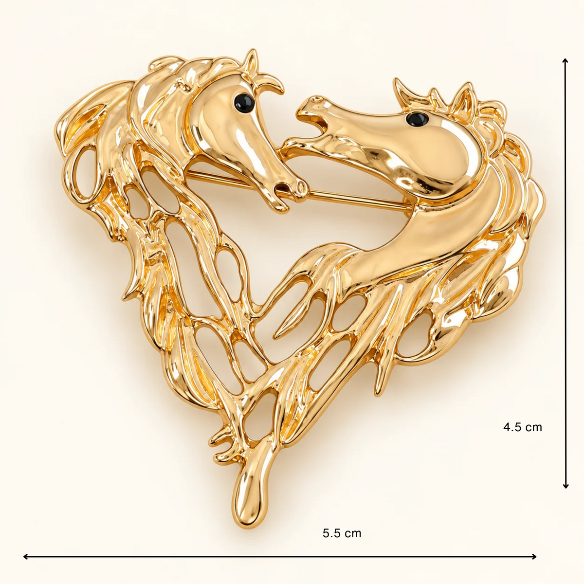 BEAU Double Horse Head Heart Brooch