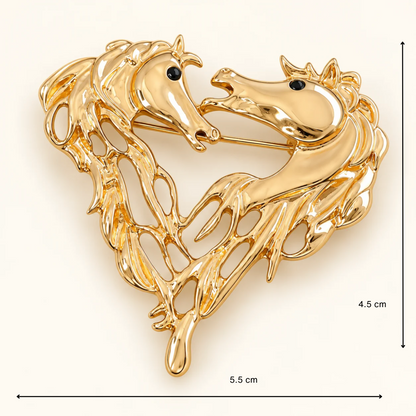 BEAU Double Horse Head Heart Brooch