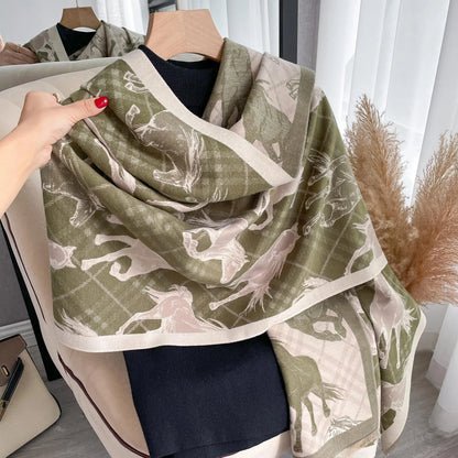 BELLE Horse design, Cashmere Blend Pashmina/Shawl - 180 x 65 cms