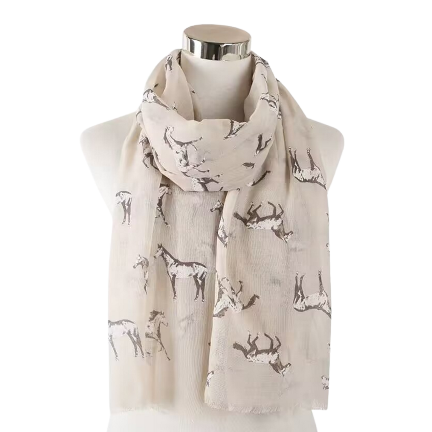 BESS Horse Design Linen Look Scarf - 180 x 90 cms