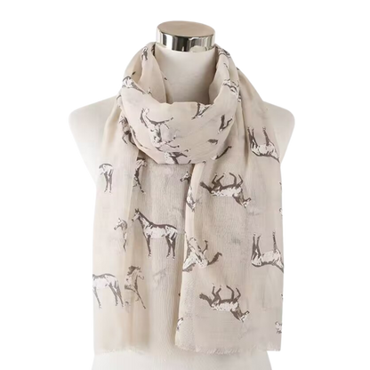 BESS Horse Design Linen Look Scarf - 180 x 90 cms
