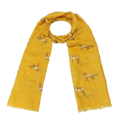 BESS Horse Design Linen Look Scarf - 180 x 90 cms