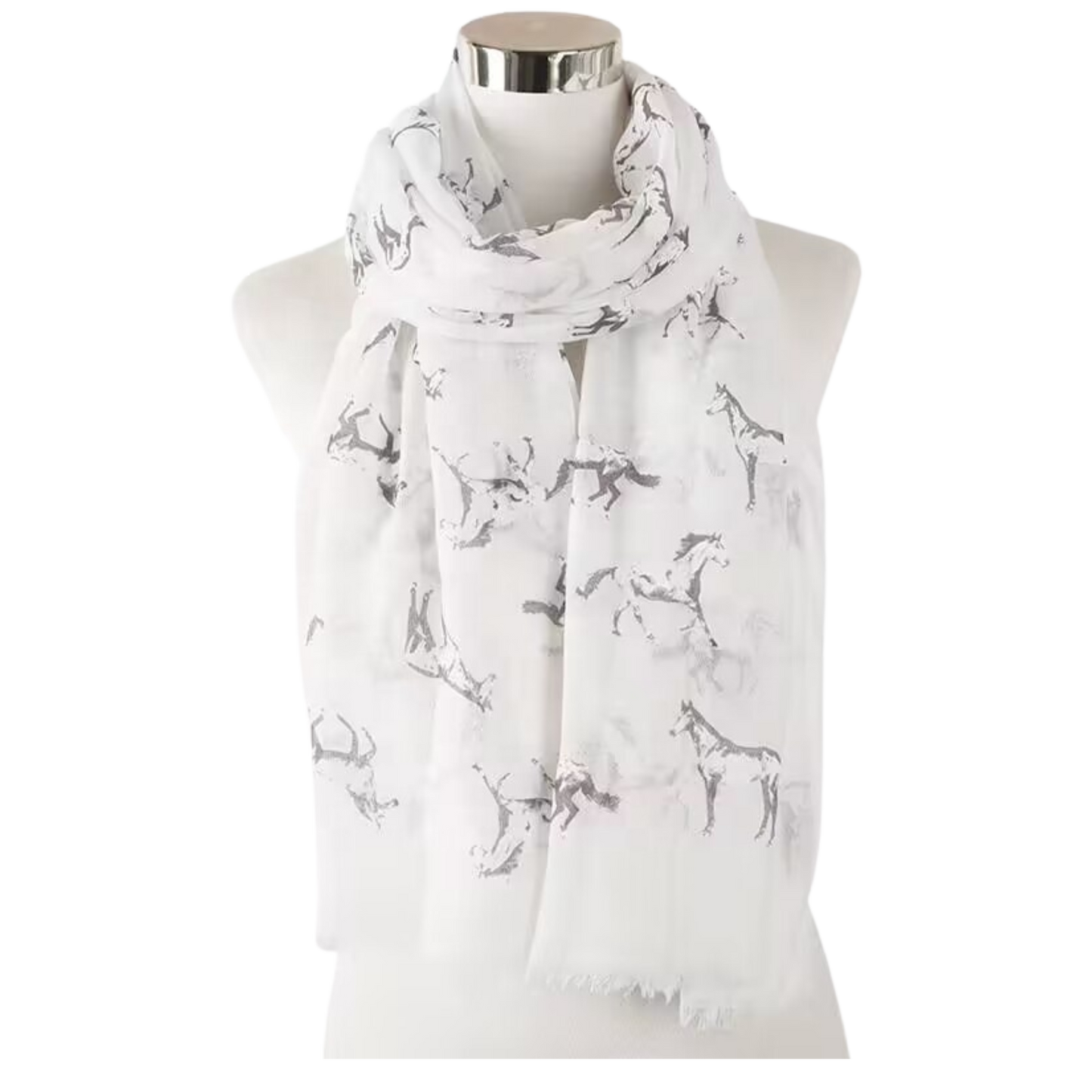 BESS Horse Design Linen Look Scarf - 180 x 90 cms