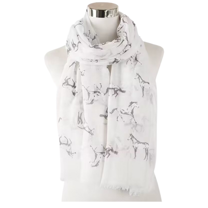 BESS Horse Design Linen Look Scarf - 180 x 90 cms