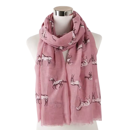 BESS Horse Design Linen Look Scarf - 180 x 90 cms