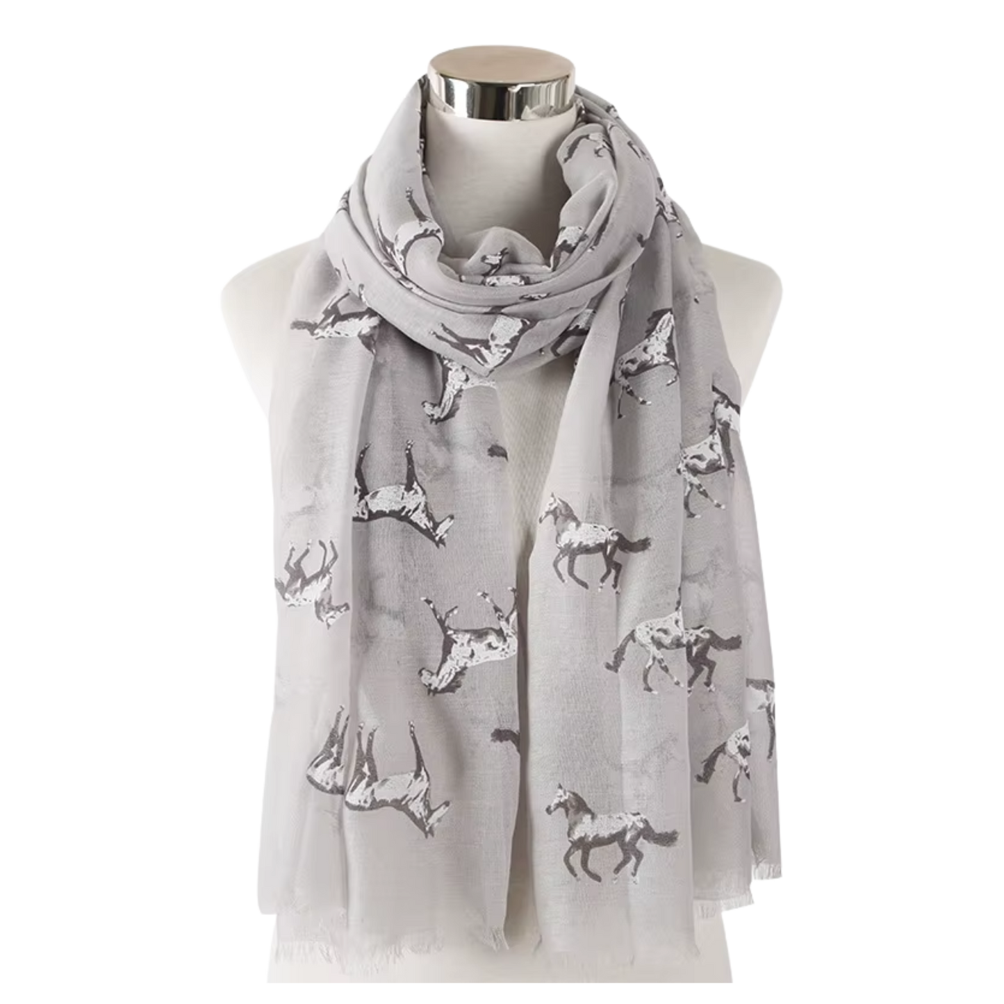 BESS Horse Design Linen Look Scarf - 180 x 90 cms