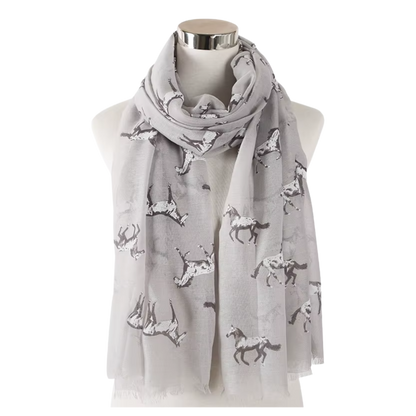 BESS Horse Design Linen Look Scarf - 180 x 90 cms