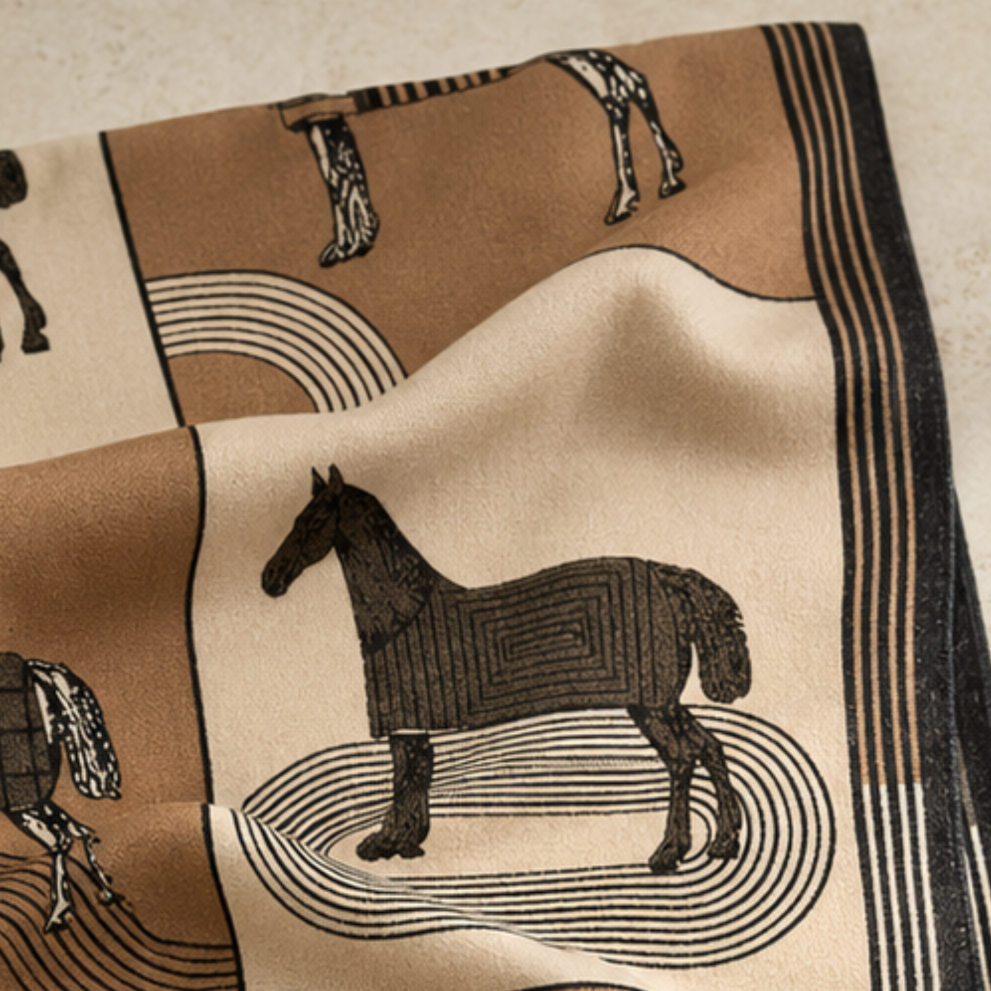 BRETON Equestrian Pashmina Scarf | Horse Design Shawl 180 × 65 cm