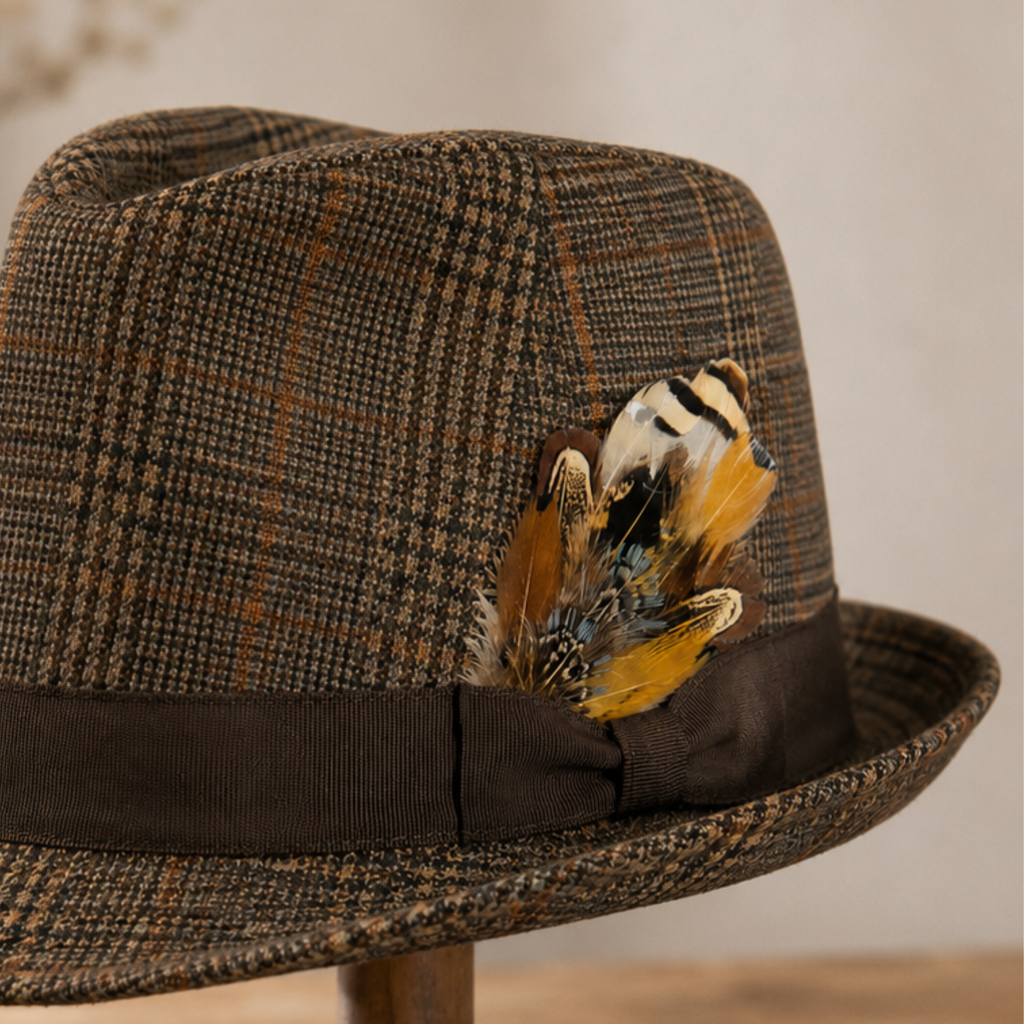 BURNIE Natural Feather Hat Plume with Brooch Pin