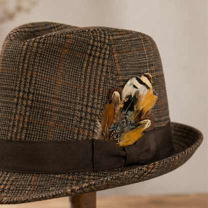 BURNIE Natural Feather Hat Plume with Brooch Pin