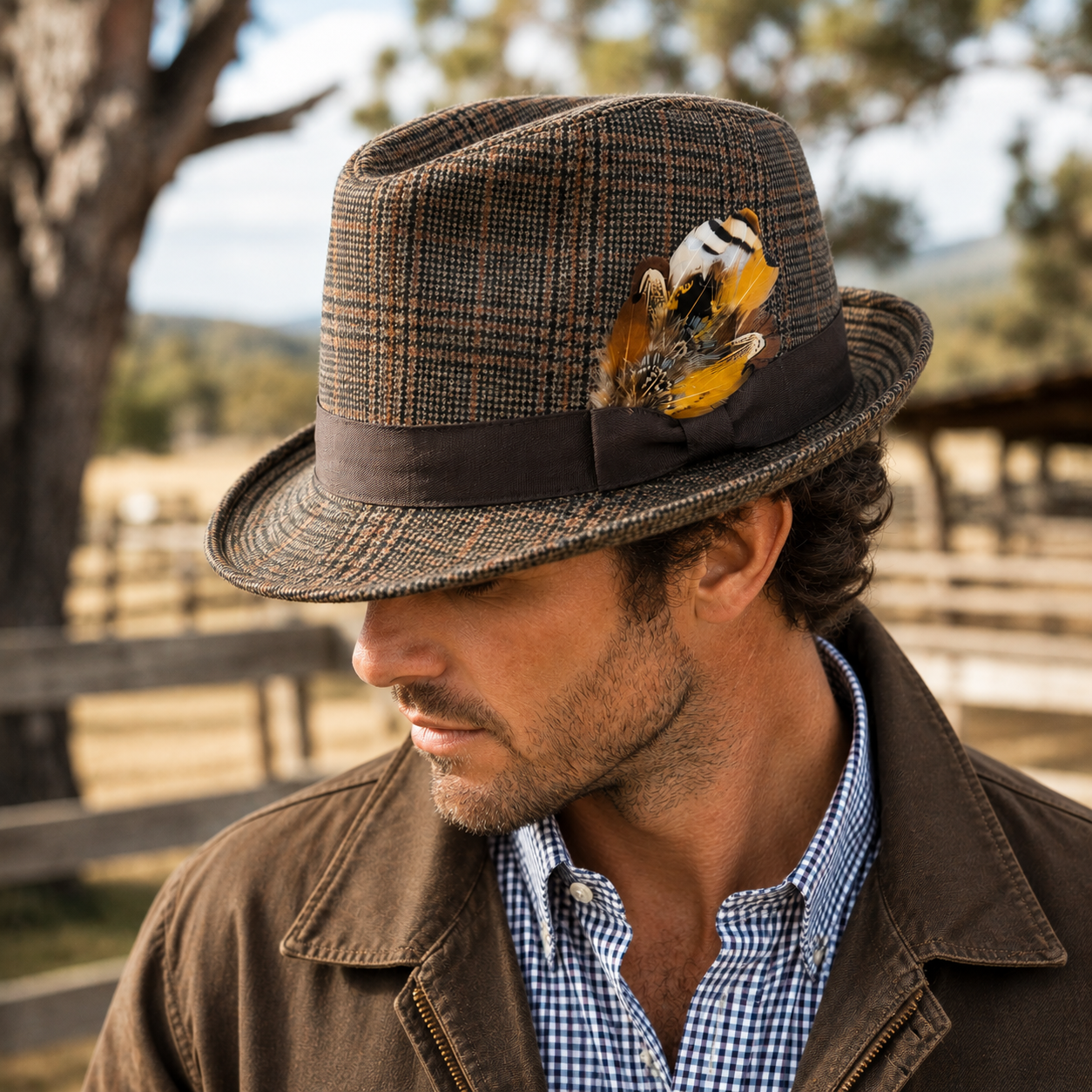 BURNIE Natural Feather Hat Plume with Brooch Pin