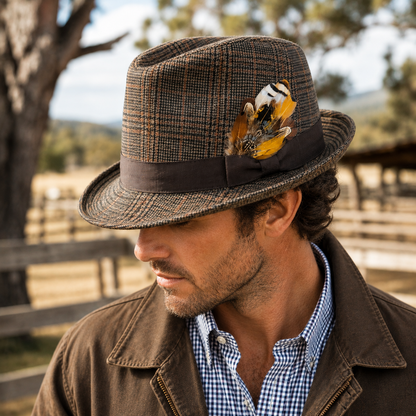 BURNIE Natural Feather Hat Plume with Brooch Pin