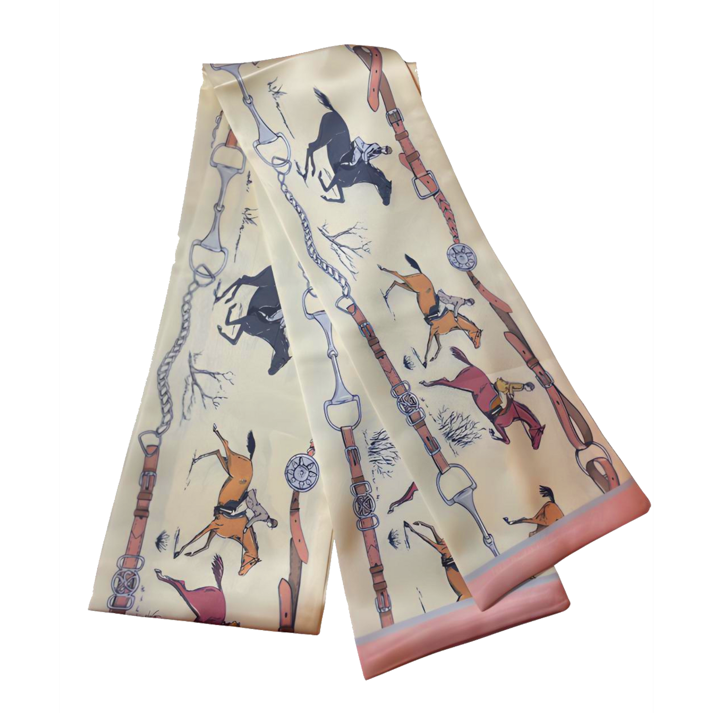 BYRON Horse Design Silk Look Satin Skinny Scarf - 145 X 13 cms