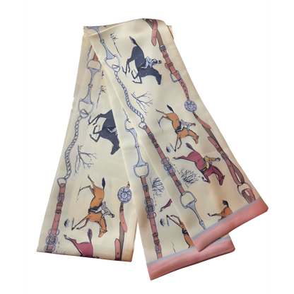 BYRON Horse Design Silk Look Satin Skinny Scarf - 145 X 13 cms