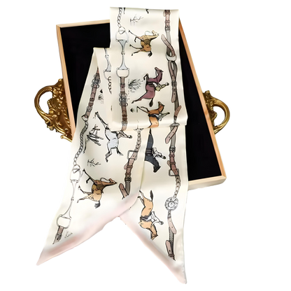 BYRON Horse Design Silk Look Satin Skinny Scarf - 145 X 13 cms