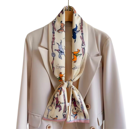 BYRON Horse Design Silk Look Satin Skinny Scarf - 145 X 13 cms
