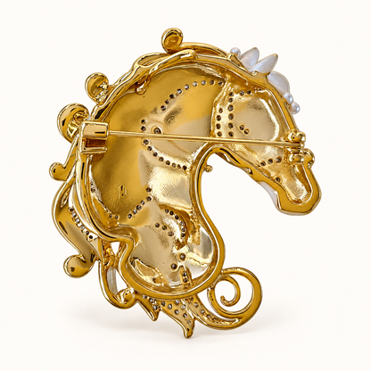 CALYPSO Zircon, Pearl & Enamel Horse Head Brooch or Pendant