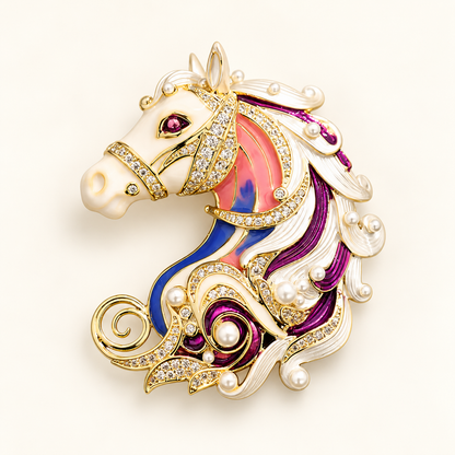 CALYPSO Zircon, Pearl & Enamel Horse Head Brooch or Pendant