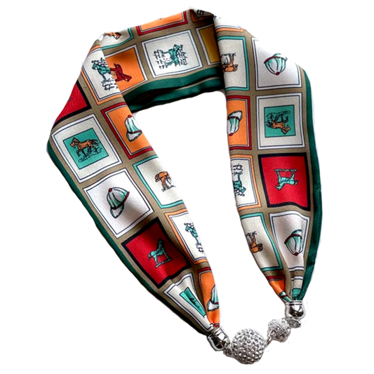 CARA Horse Design Satin Necktie/Scarf with Magnetic Clip - 13 x 60 cms