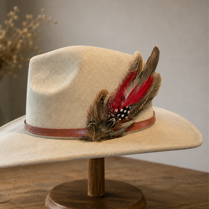 CARLTON Natural Feather Hat Plume with Brooch Pin