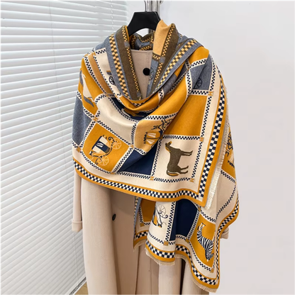 CEYLON Equestrian Pashmina Scarf | Horse Design Shawl 180 × 65 cm