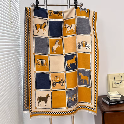 CEYLON Equestrian Pashmina Scarf | Horse Design Shawl 180 × 65 cm