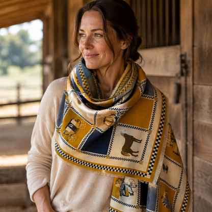 CEYLON Equestrian Pashmina Scarf | Horse Design Shawl 180 × 65 cm
