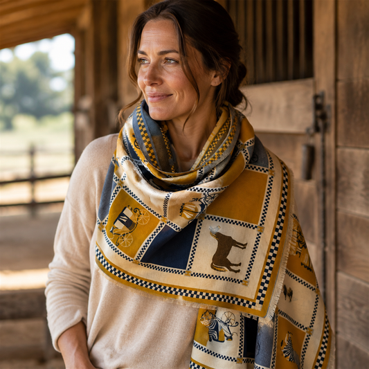 CEYLON Equestrian Pashmina Scarf | Horse Design Shawl 180 × 65 cm