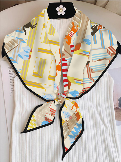 CHASE Horse Design Triangular Twill Scarf - 75 x 30 cms