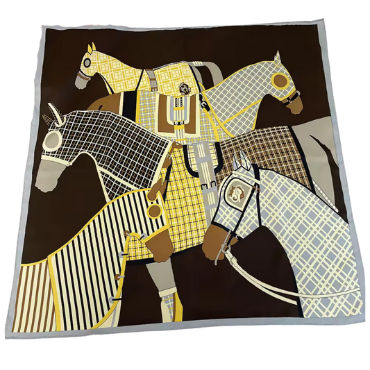 CHAUCER Horse Design, Hand-Rolled Edge, Twill Scarf - 90 x 90 cms
