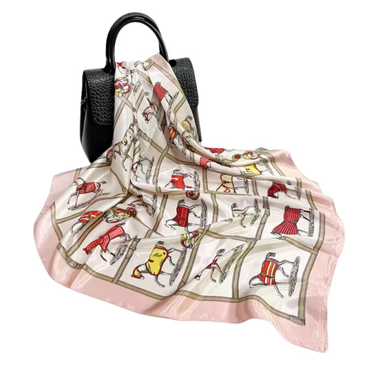 CHERRY Horse Design Satin Scarf - 90 x 90 cms