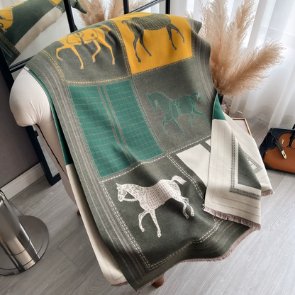 CICERO Equestrian Pashmina Scarf | Horse Design Shawl 180 × 65 cm