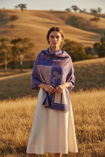 CICERO Equestrian Pashmina Scarf | Horse Design Shawl 180 × 65 cm