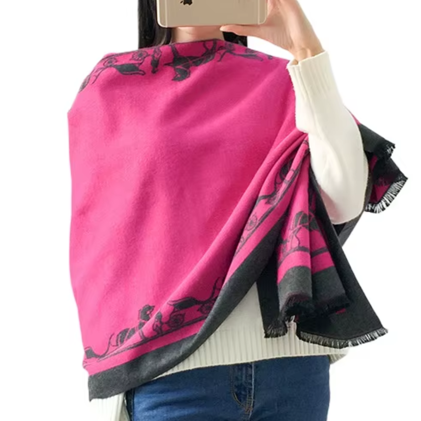CLUNY Horse design, Cashmere Blend Pashmina/Shawl - 180 x 65 cms