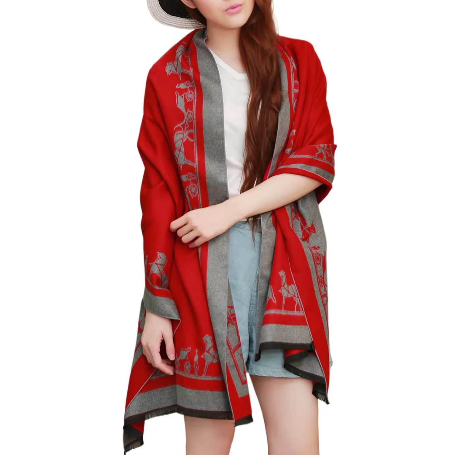 CLUNY Horse design, Cashmere Blend Pashmina/Shawl - 180 x 65 cms