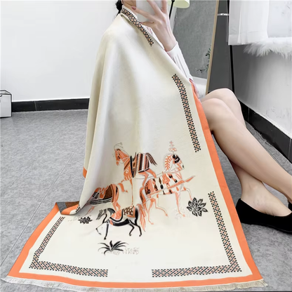 CONSTANCE Horse Design Cashmere Blend Pashmina/Shawl - 180 x 65 cms