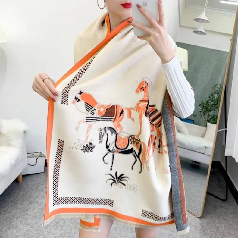 CONSTANCE Horse Design Cashmere Blend Pashmina/Shawl - 180 x 65 cms