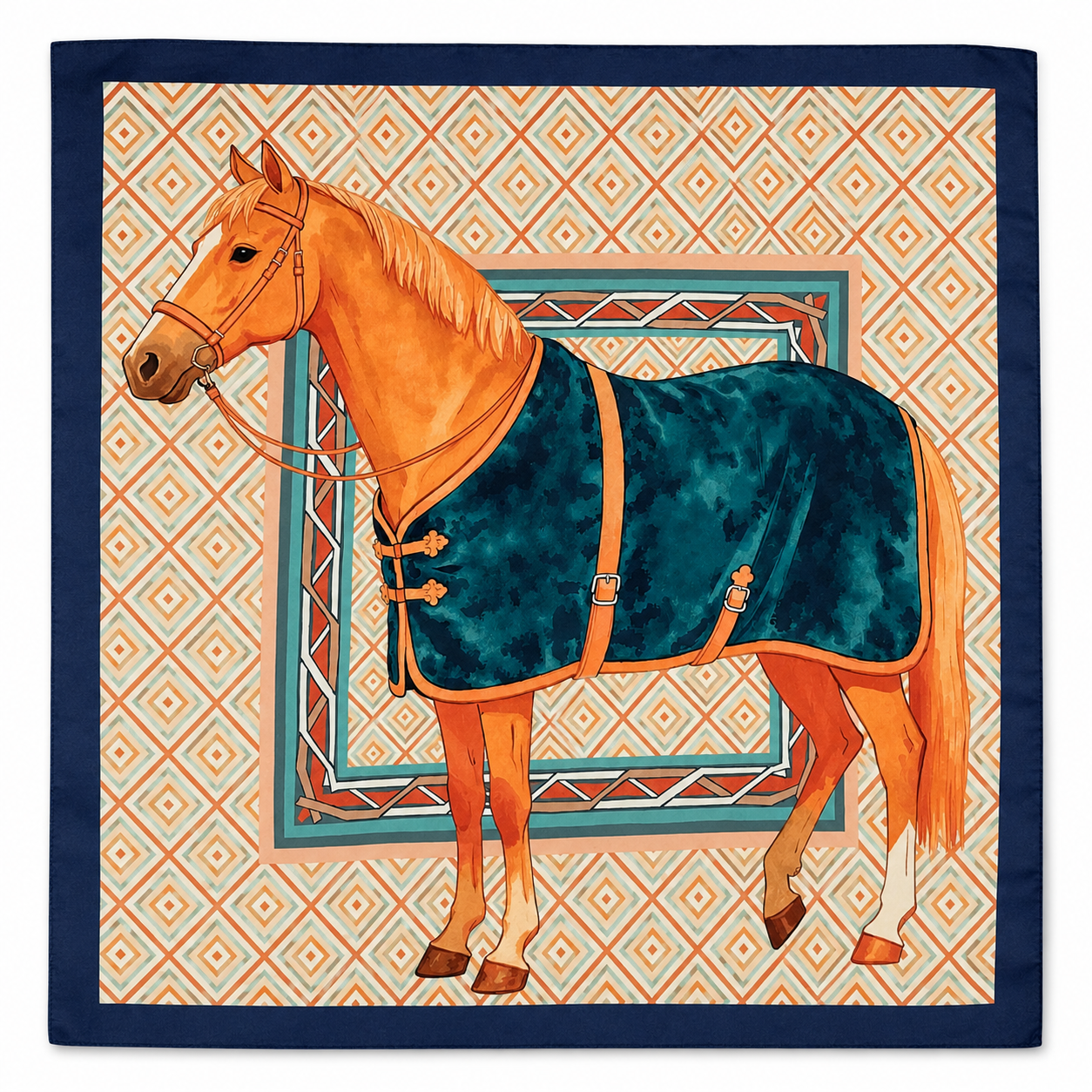 CONWAY Horse Design, Satin Scarf - 70 x 70 cms