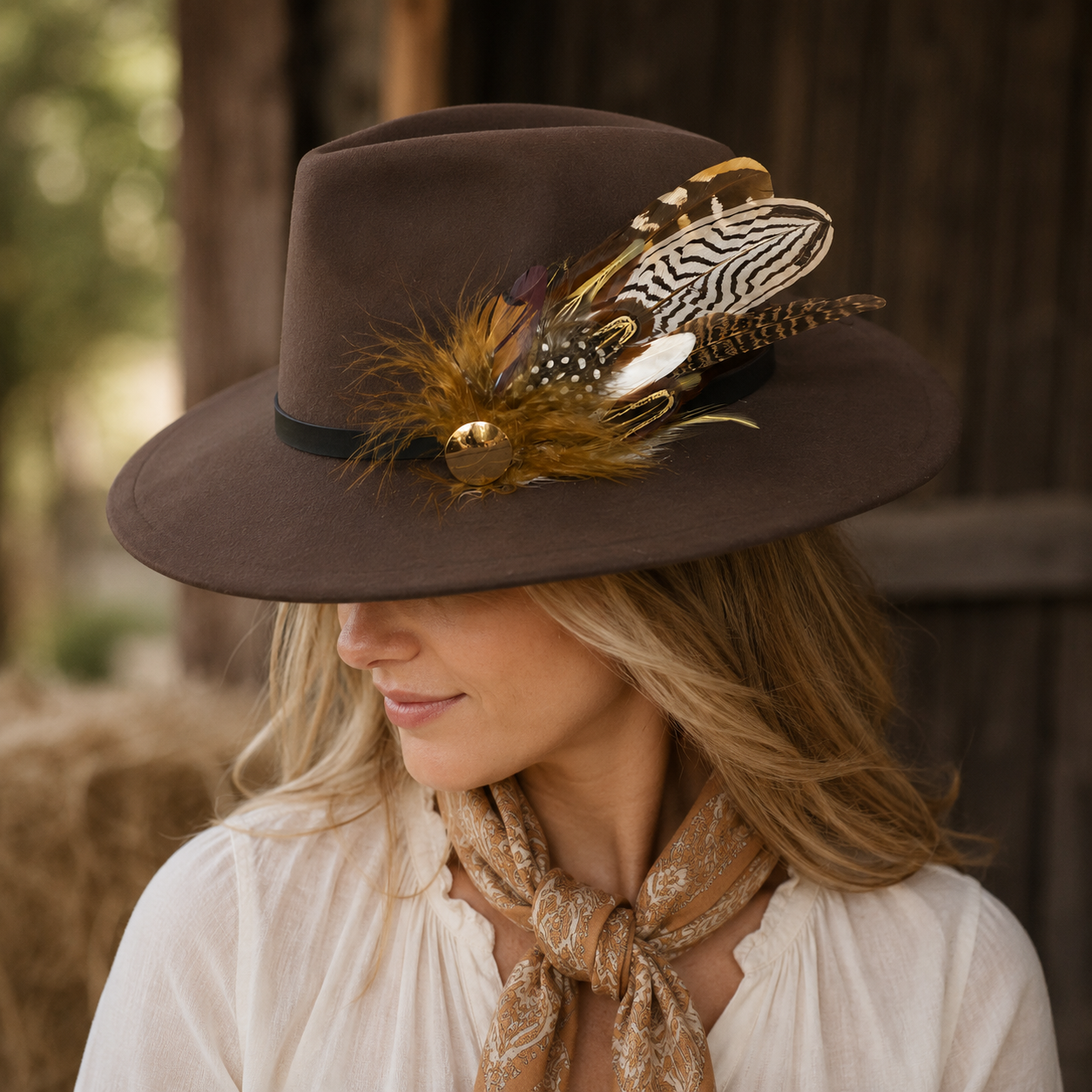 DERBY Natural Feather Hat Plume with Brooch Pin