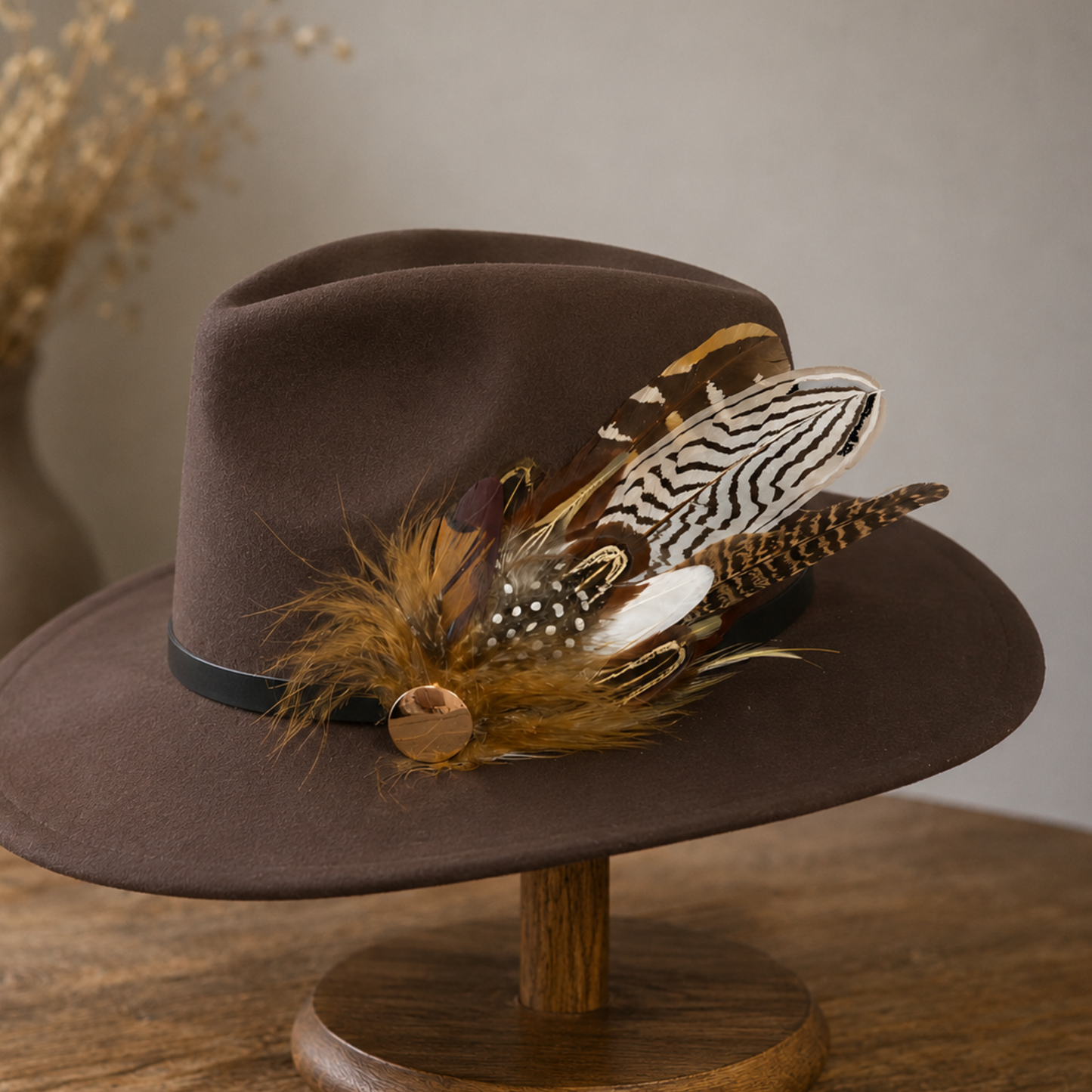 DERBY Natural Feather Hat Plume with Brooch Pin