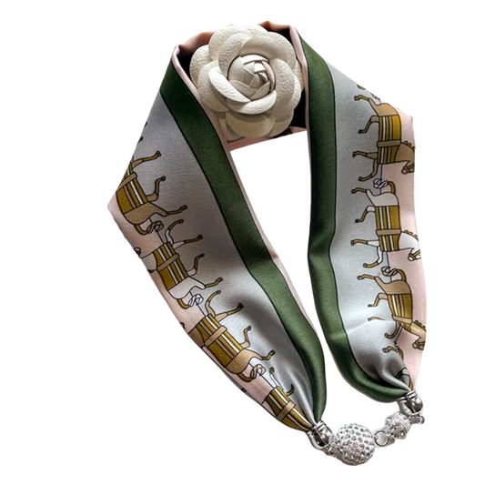 ELEANOR Horse Design Satin Necktie/Scarf with Magnetic Clip - 13 x 60 cms