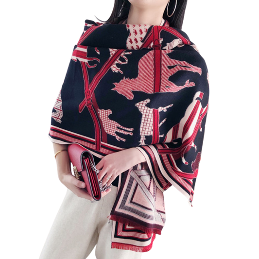 ERIN Horse Design Cashmere Blend Pashmina/Shawl - 180 x 65 cms
