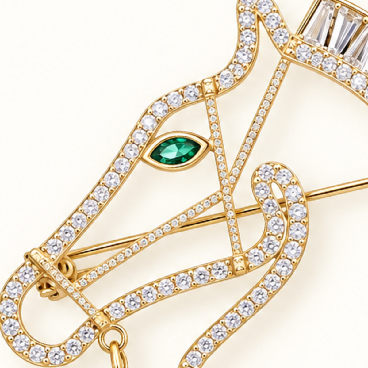 ERTE Art Deco Horse Head Zircon & Freshwater Pearl Brooch