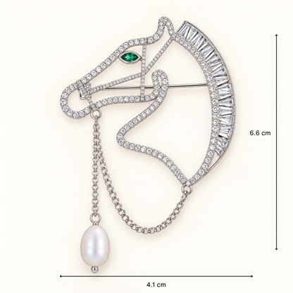 ERTE Art Deco Horse Head Zircon & Freshwater Pearl Brooch