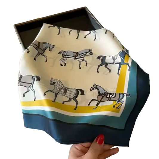 EVERETT Horse Design, Satin Scarf - 70 x 70 cms