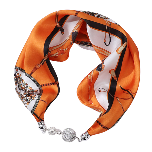 FLORENCE Horse Design Satin Necktie/Scarf with Magnetic Clip - 13 x 60 cms